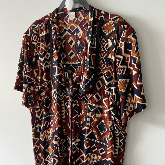 Vintage Geometric Button Up Collared Blouse Top Shirt k - Picture 6 of 10